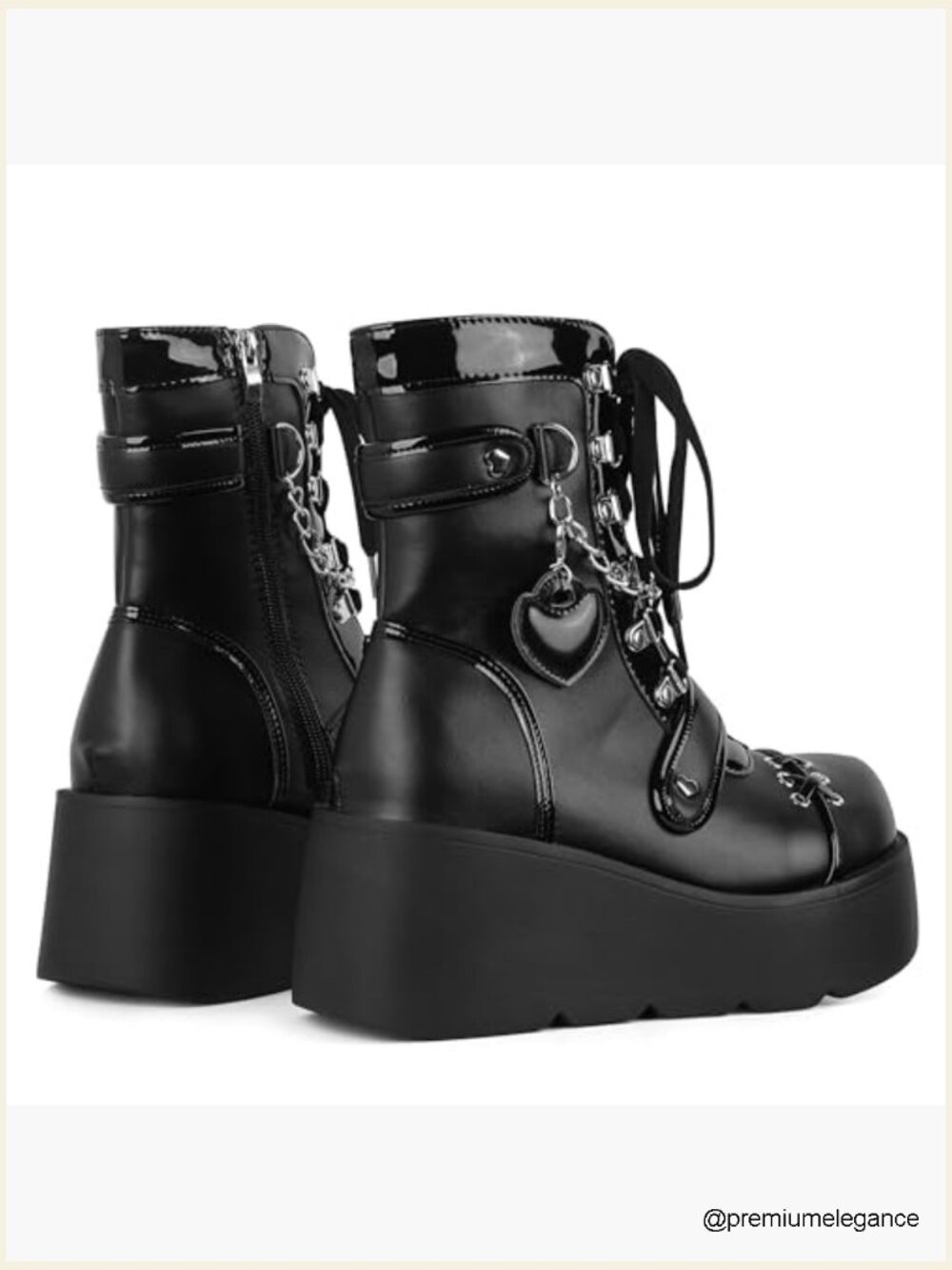 Goth Platform Ankle Boots Kawaii Round Toe Wedge Lace Up Zipper Booties - Picture 4 of 7